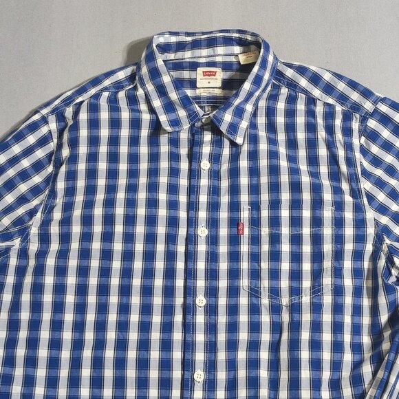 Levi's casual button down shirt men's size M blue white checkered long sleeve - Picture 2 of 12
